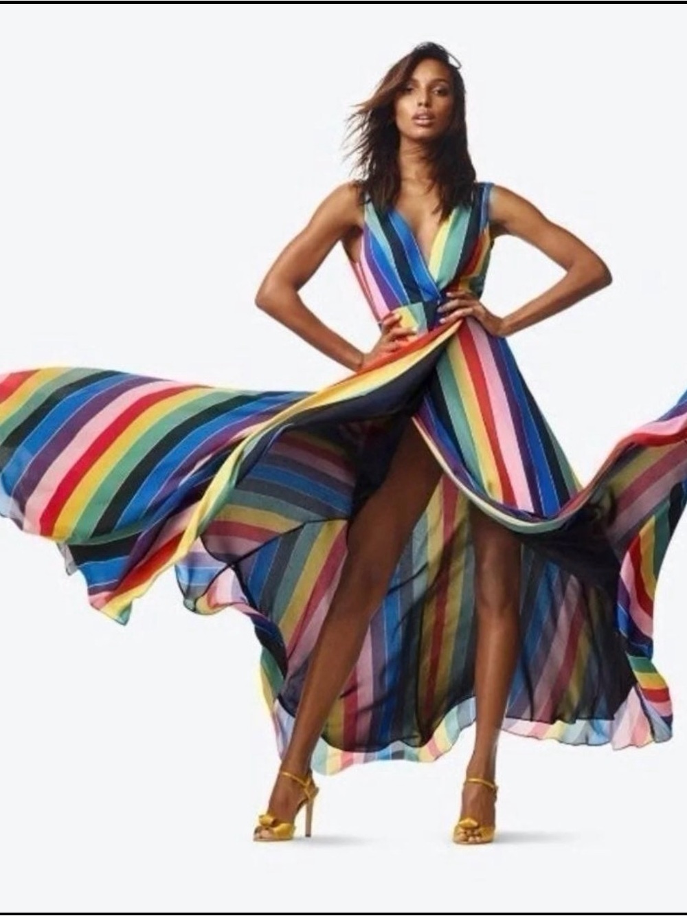 NWT Aqua Luxe Rainbow 🌈 Sunmer Pride Striped Full Length Wrap Dress XS